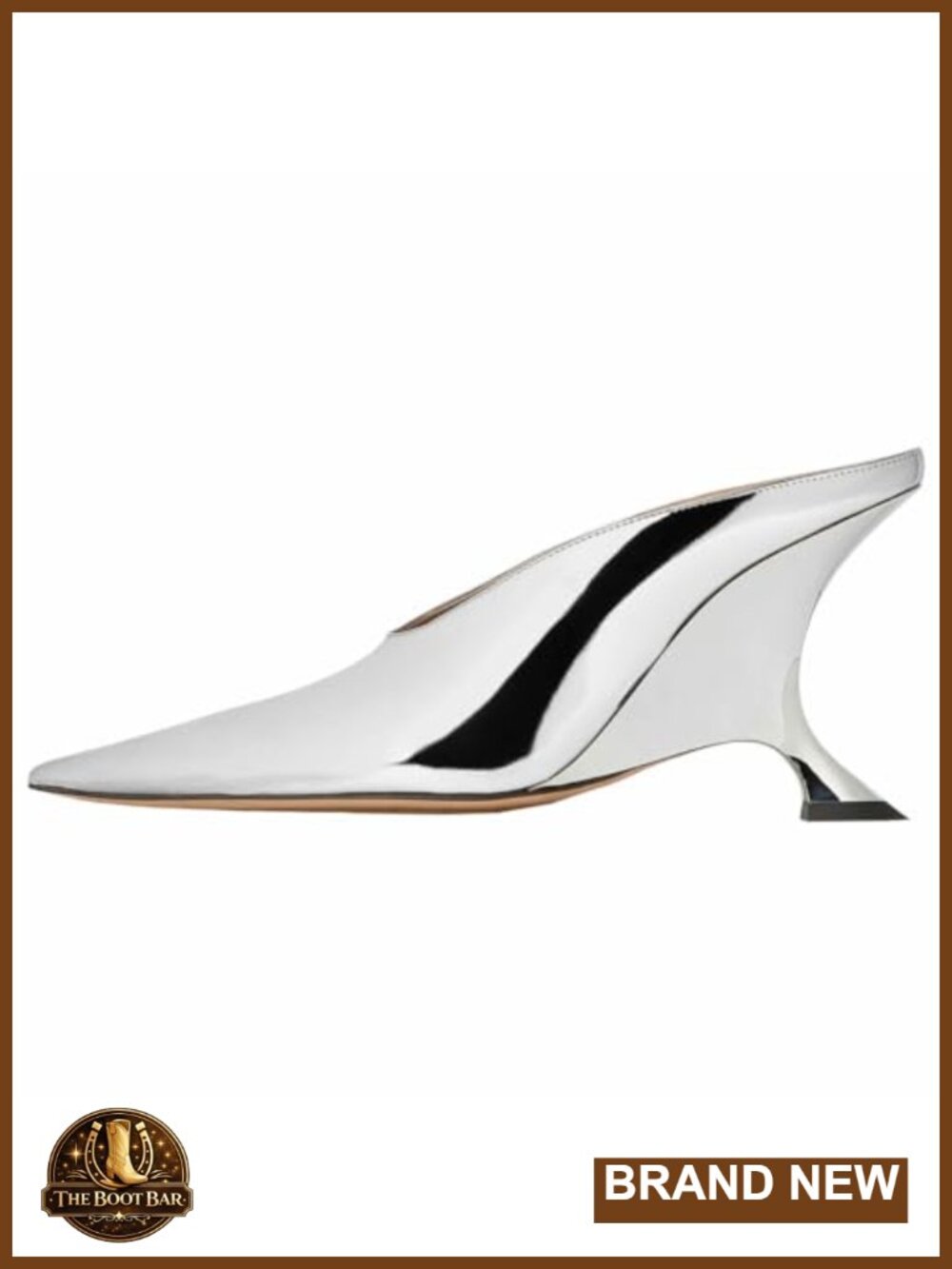 Metallic Heeled Mules Pointed Closed Toe Slip On Wedge Pumps